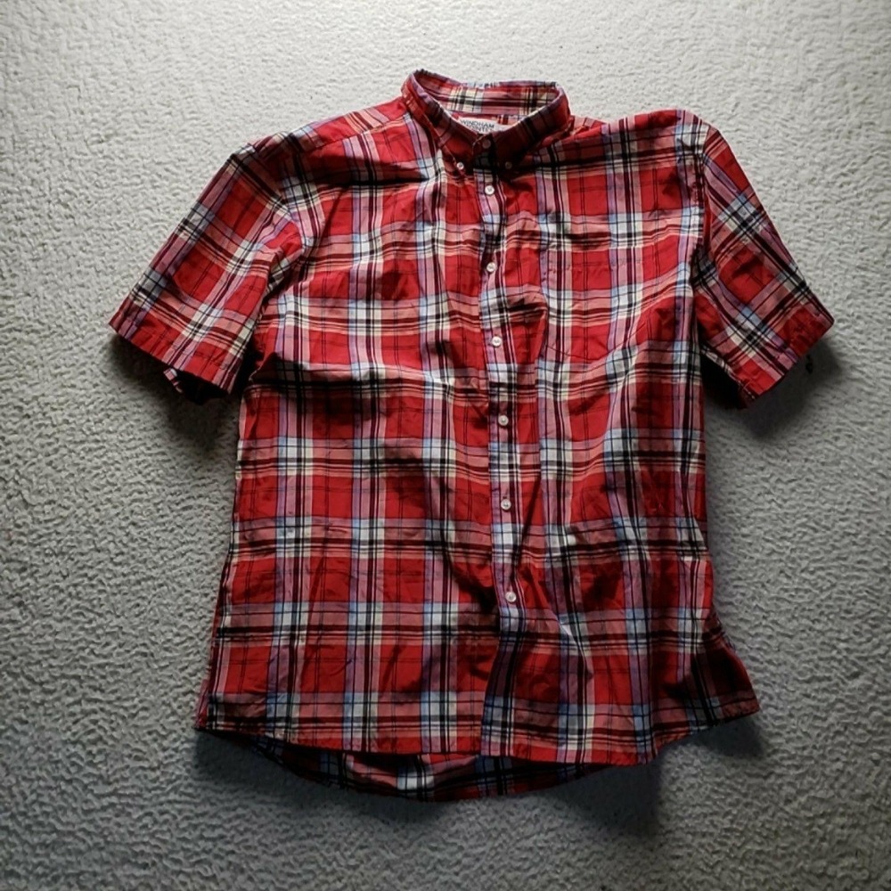 Windham Pointe Shirt Mens 2XL Red Plaid Short Sleeve Cotton Button-Up Casual